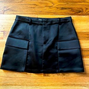 Zara Black Silk Mini Skirt- small